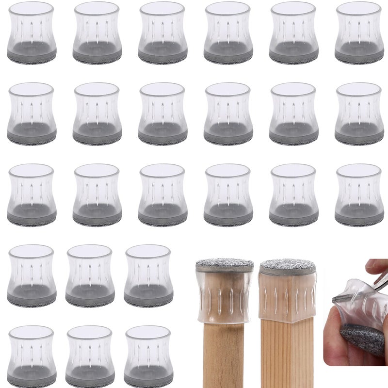 Furnigear Chair Leg Floor Protectors Chair Leg Caps Chair Leg Protectors for Hardwood Floors Silicone Chair Leg Covers 24 Pack Transparent - Image 1